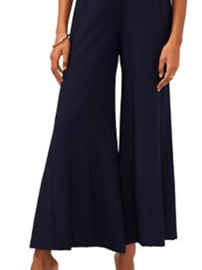 Vince Camuto Women's Navy Blue Elastic-Back Wide-Leg Trousers